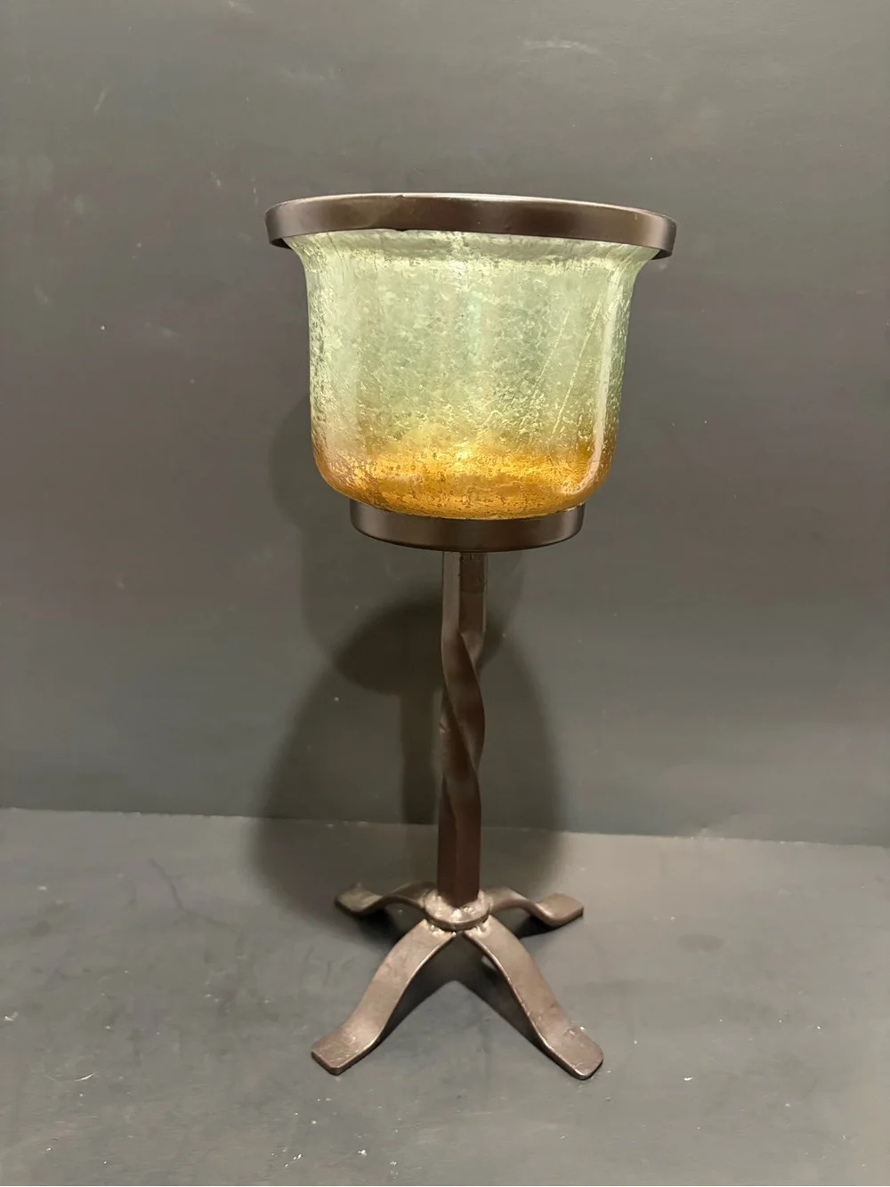 wrought iron goblet-style hurricane candle holder